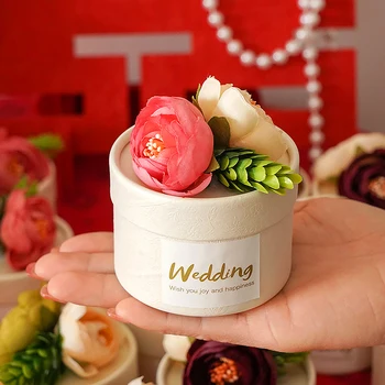 1PC Darila Dobave Dekoracijo Cvet Romantično Bonbone, Škatle Valjaste Umetne Rože Embalaža Polje Poročno Darilo Za Goste