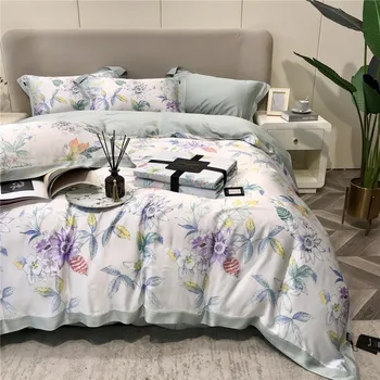 2023 najnovejši štiri-delni posteljni preprost bombaž dvojno gospodinjski posteljo stanja odeja kritje vezene udobno bela zelena barva
