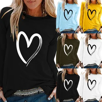 2023 Ženska Pozimi Tshirt Priložnostne Majice, Tiskanje O-vratu Dolg Rokav Vrh Svoboden T-shirt 3xl Osnovne Oblačila Camisas De Moda Mujer