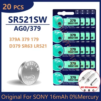 20PCS Original Za SONY LR521 AG0 Gumb Baterije SR521SW 379A 379 179 D379 SR63 Alkalne gumbaste Srebro OxideWatch Baterije