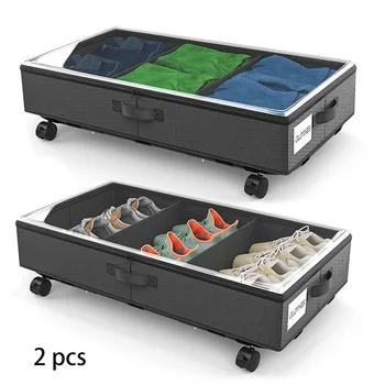2pcs Pod posteljo škatla za shranjevanje pregleden škripec zaprti pod posteljo škatla za shranjevanje gibljejo polje oblačila ravno igrače razni shranjevanje