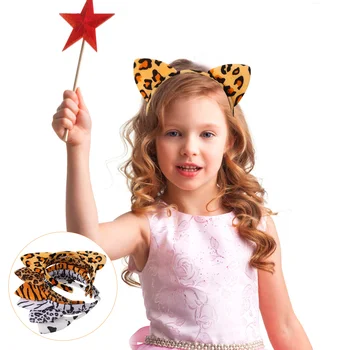 6pcs Živali Ušesa, Glavo Leopard Zrn Plišastih Trakovi Headdress Pokrivala Kostum Pribor za Otroke, Otroci