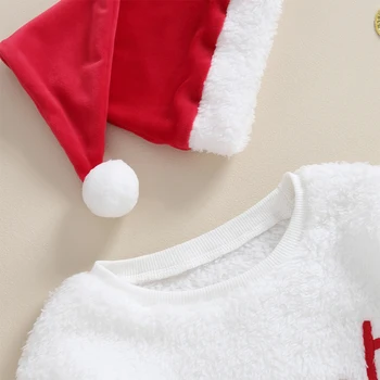 Baby Boy Božič Dekle Obleko Novorojenčka Plišastih Dolg Rokav Pismo Vezenje Romper Klobuk Nastavite Božiček Kostum