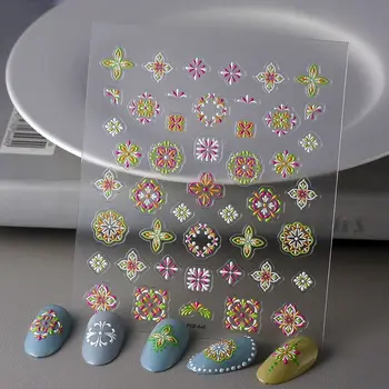 Bohemian Občutljivo Pisane Totemi 5D Soft Reliefno Samolepilni Nail Art Nalepke, 3D Nalepke za Nohte
