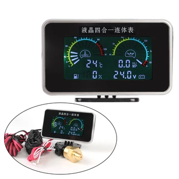 Digitalni Zaslon Senzor Voltmeter Vodo Temp Meter LCD Avto Digitalni Olje manometer 4 V 1 armaturne Plošče, Avto Spremembe