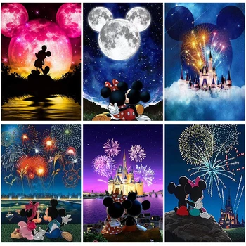 Disney 5D Diamond Slikarstvo Vezenje Risanka Minnie Mickey Mouse Castle Luno Polno Kvadratnih Vaja Mozaik Needlework Doma Dekor