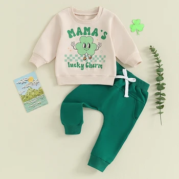 Dojenčka St Patricks Day Obleko Baby Boy Mamas Lucky Charm Long Sleeve Majica Cool Priložnostne Jogger Nastavite Hlače