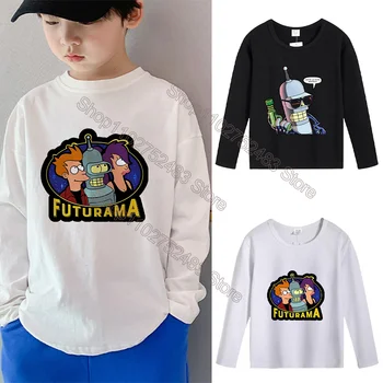 Futurama Otroci Dolg Rokav T-shirt Risank Anime Natisniti Tee Srajce Fantje Dekleta Priložnostne Šport Dolgimi Rokavi Otroci Jeseni Obleke