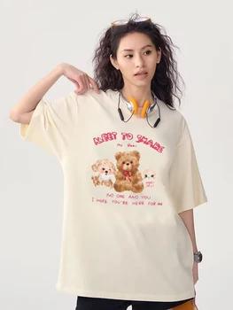 Izpolnjevati, Da Delijo Medved T-srajce Moda Grafični Tshirt 90. letih Dekle Harajuku T-shirt Kratek Rokav Femme Moda Vrhovi Summe