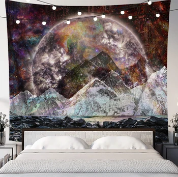 Kozmično Pogled Luna Tapiserija - Galaxy Wall Art - Prostor Gorsko Steno Tapiserija - Temno Domu Soba Dekor - Psihedelični Steni Visi Dekor