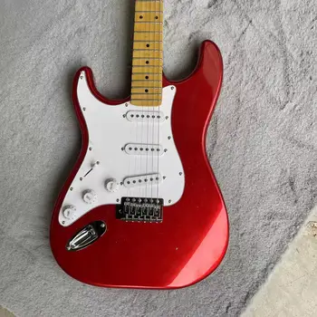 Levičar ST split električna kitara, kovinsko rdeče telo, javor sendvič glavo, javor fingerboard, sam eno kartušo, bela gua