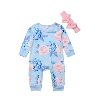 Lioraitiin Newborn Baby Dekle Set Print Cvetlični Dolg Rokav Romper Jumpsuit Playsuit Obleko Oblačila, Ki