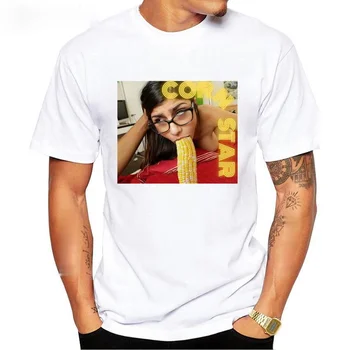 Mia Khalifa Zanič Koruza Humor Natisni T-Shirt Poletje Moda Moških Kratek Rokav Smešno Priložnostne Beli Vrhovi Letnik Hip Hop Stilu Fant Tees
