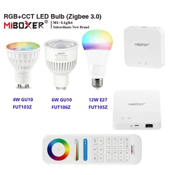Miboxer RGB+SCT LED Žarometi, Zigbee 4W/6W/12W GU10 E27 Žarnica Svetlobo Smart Zatemniti Lučka FUT089Z RF Remote, WIFI ZB-Box2 ZB-Box3