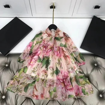 New Visoke Kakovosti Dekleta vestidos 3D Cvetlični Rose Rojstni Cosplay Modra Obleka Fant Kostum za Dekleta Cvet Princesa Šifon Obleko