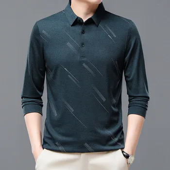 Nova Dolgo Sleeved Polo Majica za Moške srednjih let Moda River Dolgo Rokavi T-shirt Priložnostne Dno Majica za Moške Priljubljen