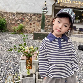 Otroci Oblačila 2022 Pomlad Jesen Novo Koreja Fantje in Dekleta Dolgo Sleeved Majica s kratkimi rokavi Priložnostne Šport Polno Prugasta Tees za Otroke