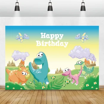 Risanka Dinozaver Živali Ozadje Otrok Happy Birthday Party Fotografije V Ozadju Baby Ime Po Meri Plakat, Banner Photocall