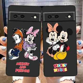 Risanka Mickey Mouse Shockproof Kritje za Google Pixel 7 6a 6 5 5 4 4A XL 5G Črn Telefon Primeru Mehko Fundas Coque