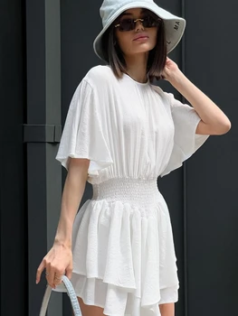 Slim Fit Elegantna Mini Obleka, Poletna Obleka za Ženske Ulične Elastični Pas Metulj Rokav Vestidos Verano De Mujer 2023