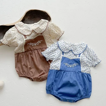 Za Malčke Baby Dekleta Jumpsuit Kratka Sleeved Bombaža, Tiskane Vezenje Malčke Baby Dekle Romper Dojencek Dekliška Oblačila Za Poletje