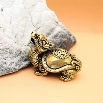 Čisti Baker Kitajski Zmaj Želva Srečen Desk Okraski Letnik Medenina Ugoden Živali Miniaturne Figurice Dekoracije Doma Dekor