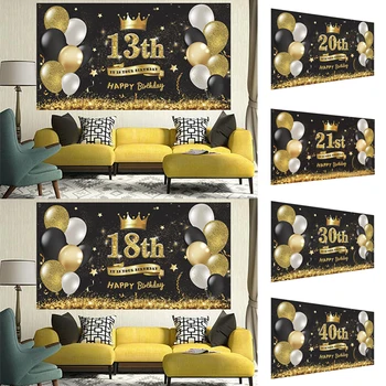 Črno Zlato Happy Birthday Ozadje Banner Balon Star Plakat Ozadje Rojstni dan photozone Ozadju Stene Stranka Dekoracijo